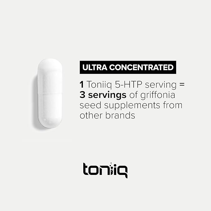 Toniiq Ultra High Strength 5HTP Capsules - 99%+ Highly Purified and Bioavailable - 12:1 Concentrated Extract - 200mg - 90 Veggie Capsules