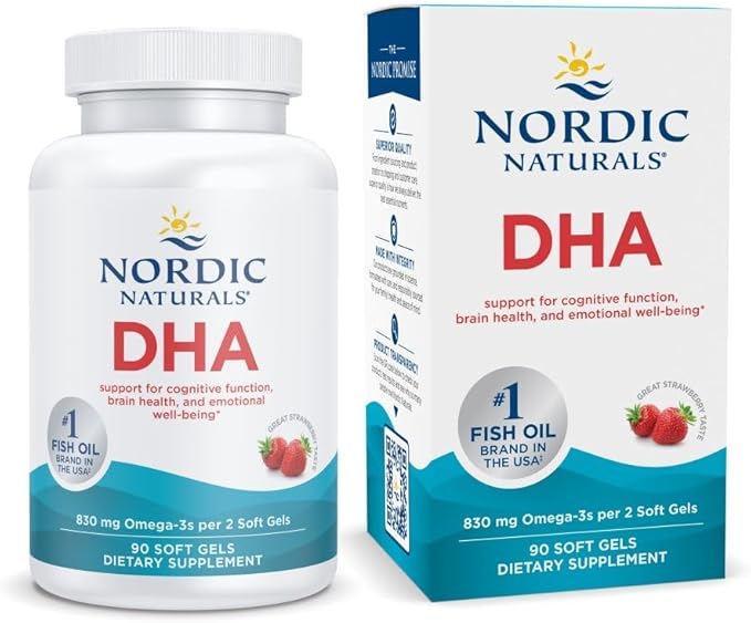 Nordic Naturals DHA Strawberry - 90 Soft Gels - 830 mg Omega-3 - High-Intensity DHA Formula for Brain &amp Nervous System Support - Non-GMO - 45 Servings