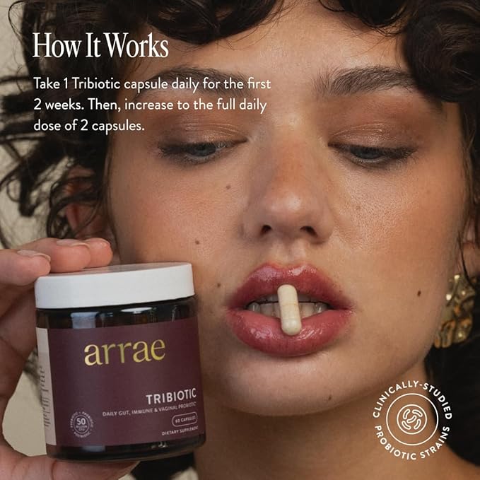 Arrae Tribiotic Probiotics for Women Support for Vaginal pH Balance Gut Immune and Feminine Health Prebiotics Probiotics Postbiotics 30 Count