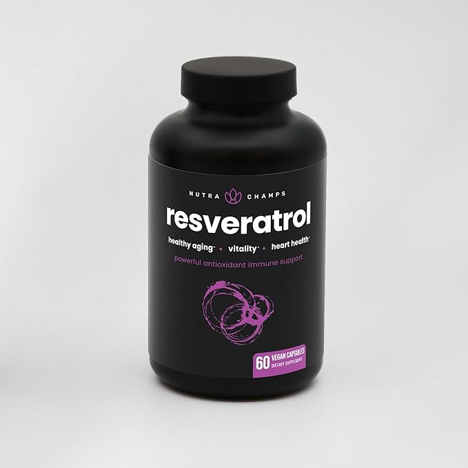NutraChamps Resveratrol Supplement Extra Strength Formula for Healthy Aging Immune Support 60 Vegan Capsules
