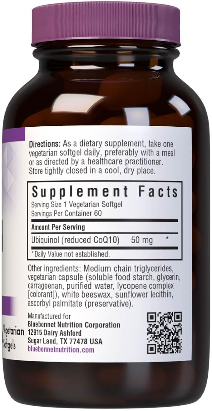 Bluebonnet Nutrition Cellular Active CoQ10 Ubiquinol 50 mg Vegetarian Softgels Heart Health &amp Cellular Health Ubiquinol from Kaneka Non GMO Gluten Free Soy Free Milk Free 60 Vegetarian Soft