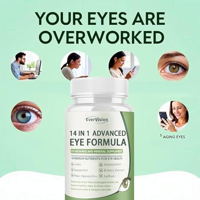 14 in 1 Advanced Eye Formula 1 Pack Eye Vitamin and Mineral Supplement with Lutein Zinc Zeaxanthin &amp Bilberry Extract for Vision Care 60 Capsules