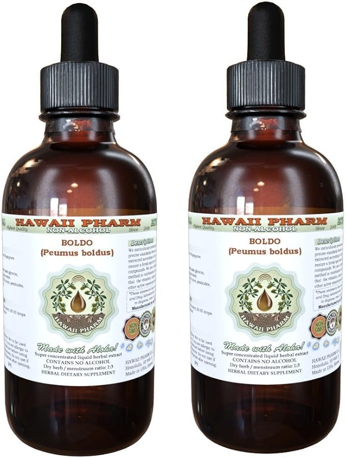 Hawaii Pharm Boldo Alcohol-Free Liquid Extract Boldo (Peumus boldus) Dried Leaf Glycerite Natural Herbal Supplement 2x2 oz