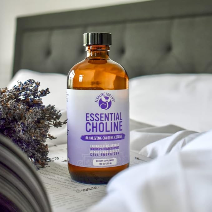 Alkaline for Life Essential Choline Citrate Liquid Choline Supplement 650 mg Choline per 1 Teaspoon 47 Servings Concentrated Formula Simple Ingredient Panel Dilute Before Use