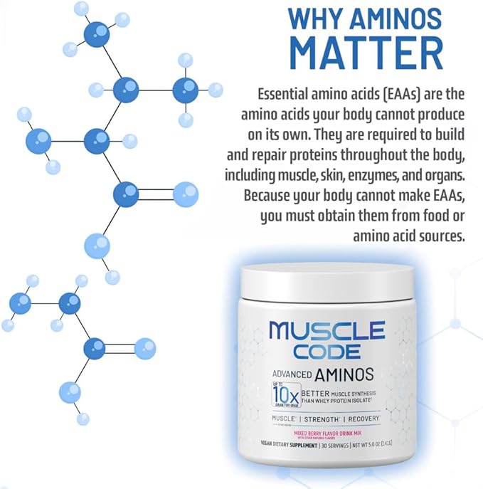 NAUTILUS Muscle Code Essential Amino Acid Powder Muscle Synthesis &amp Repair &amp Strength Natural Mixed Berry Flavor – 30 Servings Clinically Studied 0g Sugar Keto Vegan Gluten Free Dairy Free