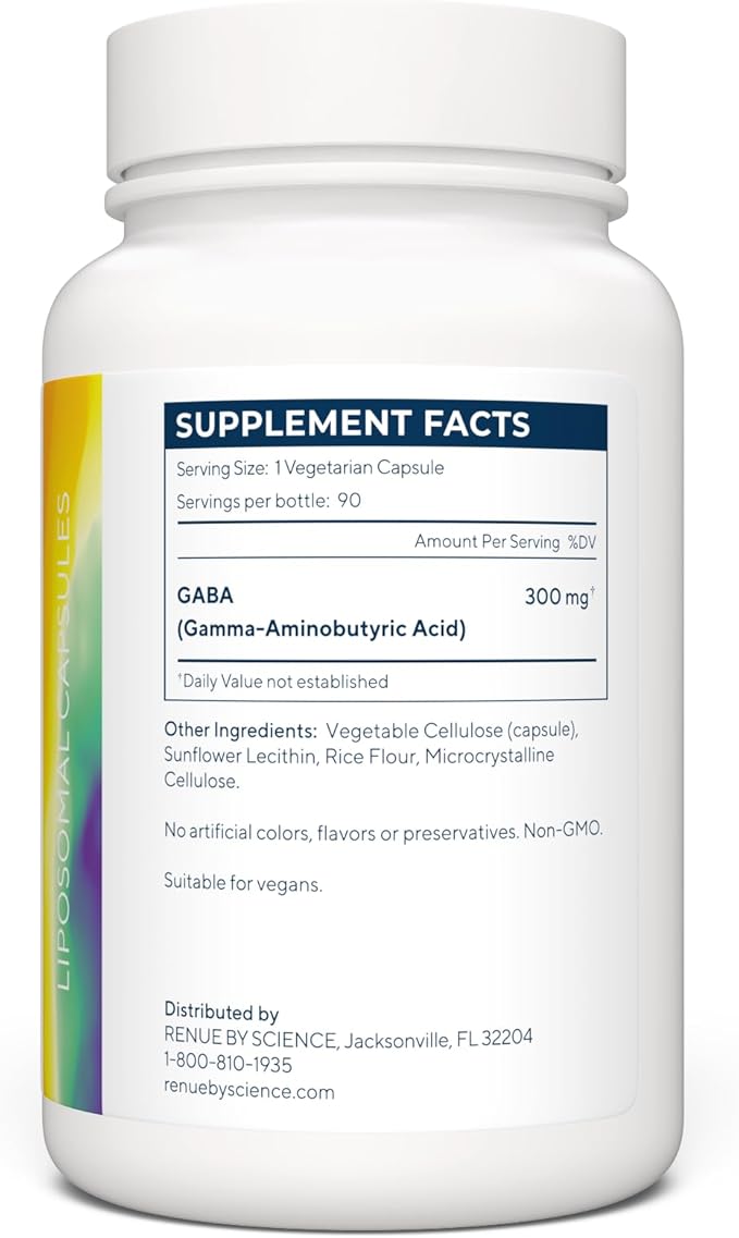 Renue By Science GABA | High Strength Liposomal GABA Supplements | 90 GABA Capsules - 300mg Gamma-Aminobutyric Acid per Serving | Non-GMO | Made in the USA Third-Party Tested