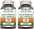 Amazing Formulas Calcium Magnesium Zinc with Vitamin D3 Supplement | Non-GMO | Gluten Free | Made in USA (2 Pack)