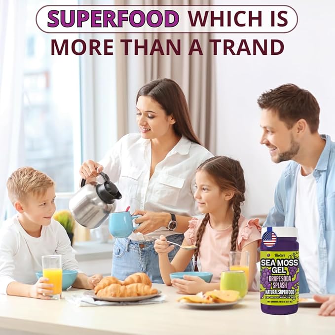 Biolore Grape Splash Sea Moss Gel 16 oz - No Added Sugar Vegan Made in USA - Wildcrafted Sea Moss Superfood with 92 Essential Vitamins - Ready to Use No Prep Needed