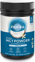 Nutiva Organic MCT Powder with Prebiotic Acacia Fiber Vanilla 10.6 Oz USDA Organic Non-GMO Non-BPA Vegan Gluten-Free Keto &amp Paleo Instant Beverage or Boost to Coffee &amp Smoothies