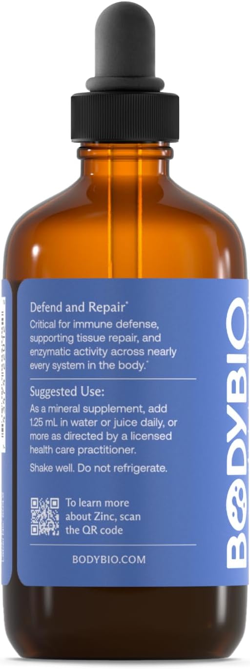 BodyBio Ionic Liquid Zinc Drops 2 oz | Immune Health &amp Cell Repair | Antioxidant | Ultimate Absorption | No Additives | Concentrated Liquid Zinc Supplement for Adults &amp Kids