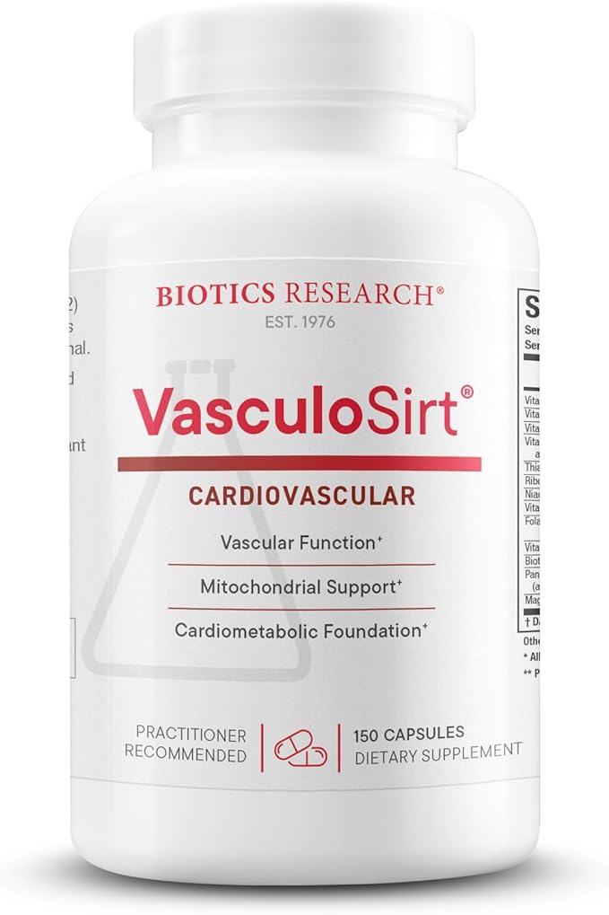 Biotics Research VasculoSirt®– Formulated with The Assistance of Mark Houston MD Cardiovascular and Healthy Support for Healthy Blood Flow Support CoQ10 Resveratrol ALA Ginkgo- 150 Capsules