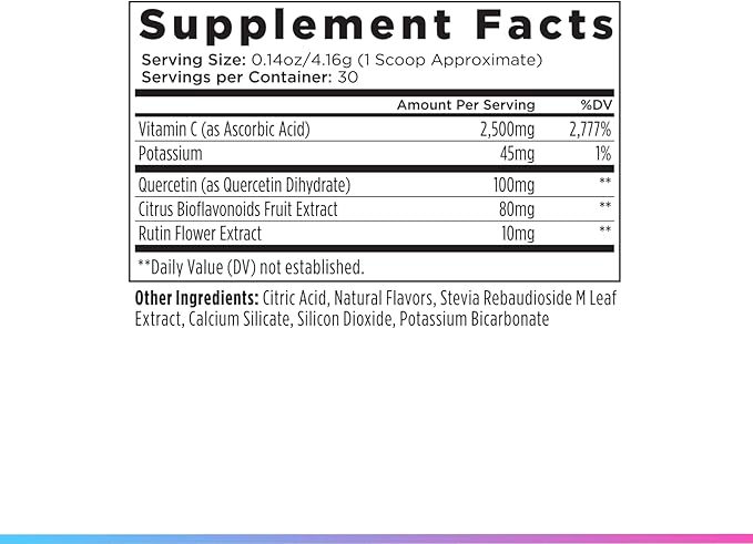 Livingood Daily High Dose Vitamin C Powder Supplement 2600 MG Ascorbic Acid Powder Supports Immunity &amp Skin Health Powdered Vitamin C with Quercetin Sweetened with Stevia Vegan 30 Servings