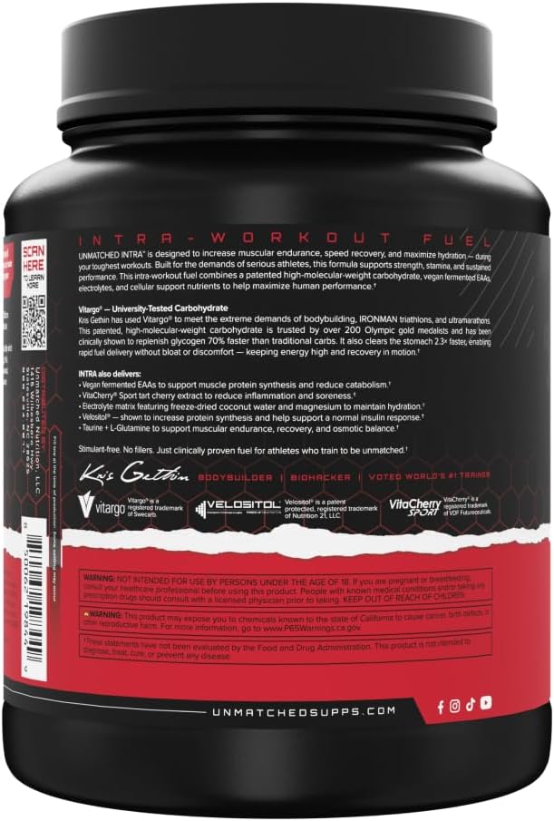 Unmatched Intra Workout Powder | Carbohydrate Electrolyte L-Glutamine &amp Vegan EAA Mix | for Hydration &amp Endurance | Natural Flavors &amp Sweeteners | 20 Servings (Unflavored)
