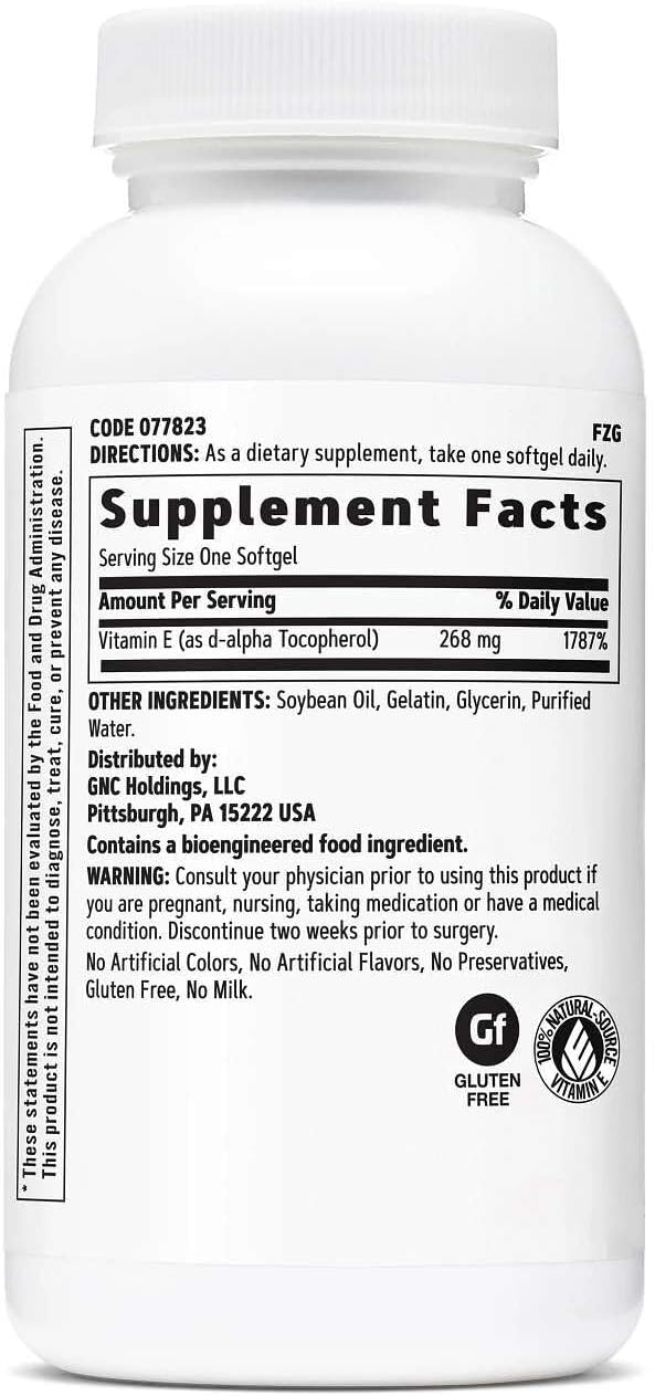 GNC Vitamin E 400IU 180 Softgels Supports Healthy Cardiovascular System