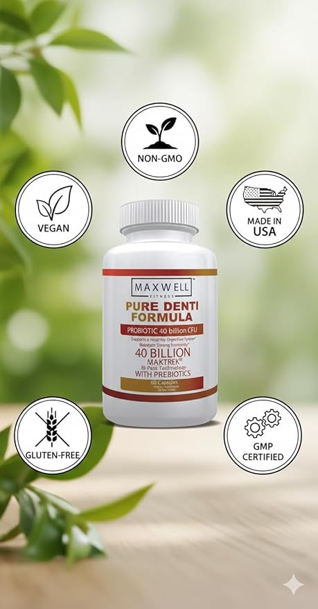 Pure Denti Pro Formula Probiotic 40 Billion CFU with Prebiotics Dental Health Bad Breathe Solution 60 Capsules 30 Day Supply (2)