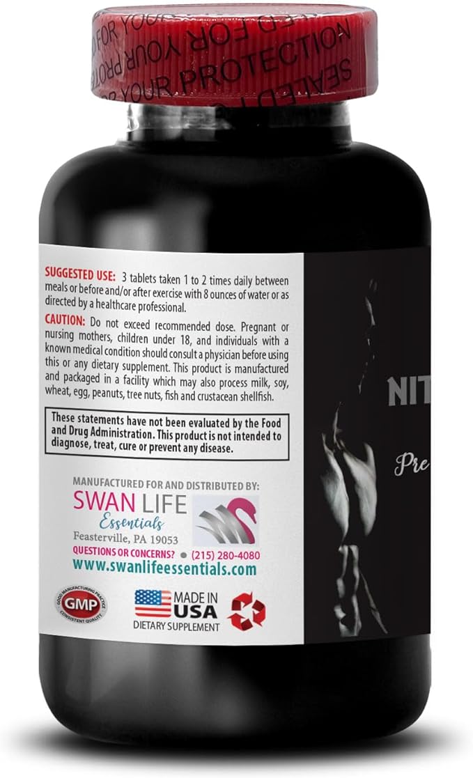 L-Arginine - NITRIC OXIDE BOOSTER - Nitric oxide supplements for men Strength enhancer Energy booster Training formula Stamina blend Pump support Muscle recovery Exercise fuel 2 Bot 120 Tabs