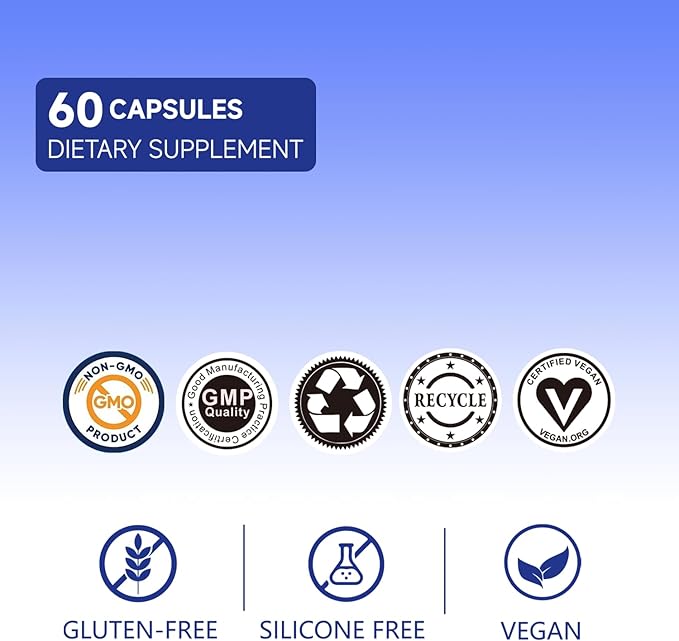 Magnesium Glycinate High Absorption Magnesium Complex with Vitamin D3 &amp B6 Supports Relaxation Muscle Function &amp Heart Health Vegan Non-GMO 60 Capsules