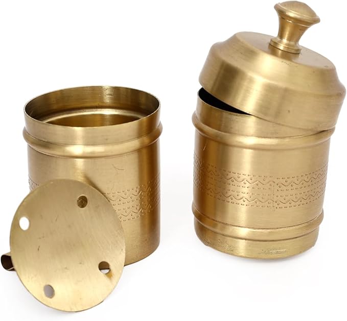 NATRIEL Traditional Brass Filter Coffee Maker Brass South Indian Drip Sytle Decoction Liquid Maker Coffee Filter Vessel Utensil Kumbakonam Degree Coffee Filter For Home (Option-02)