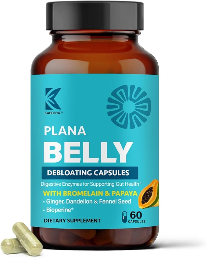 Plana Belly Debloating Supplement – Digestive Enzymes for Bloating &amp Gas Relief with Bromelain Ginger Fennel &amp Dandelion Root – Gut Health Support for Women &amp Men – 60 Capsules