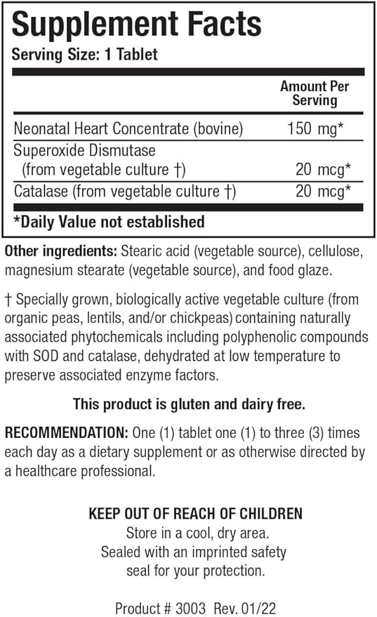 Biotics Research Cytozyme H Glandular Cardiovascular Support Bovine Heart Concentrate Promotes Muscular Support Boosts Energy SOD Catalase Potent Antioxidant Activity 60 Tablets