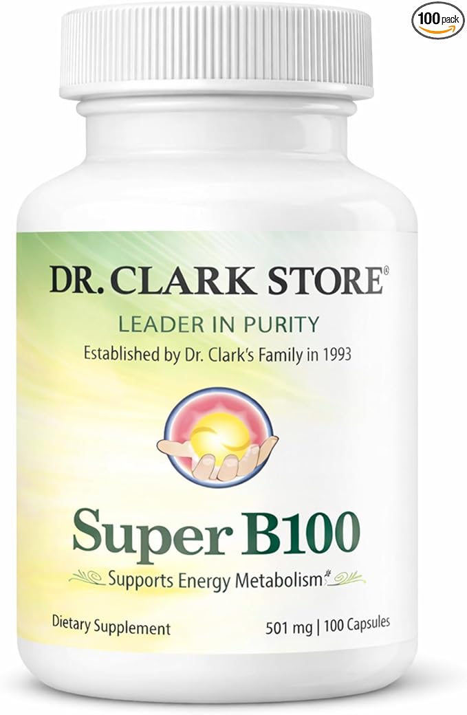 Dr Clark Store Vitamin B Complex (Super B100) 100 Gelatin Capsules 100 Day Supply Methylcobalamin B12 for Daily Vitality Nervous System &amp Antioxidant Support No Synthetic Fillers Easy to Dig