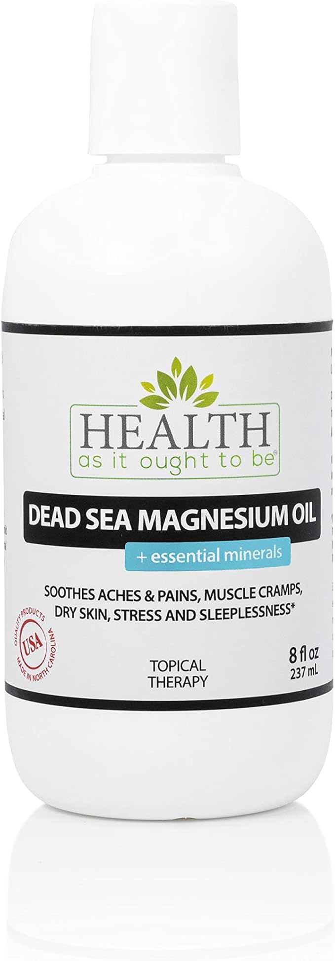 Health As It Ought To Be Dead Sea Magnesium Oil + Essential Minerals Supplement | Physician Formulated Calming Soothes Aches Pains Cramps Sleeplessness | 8 Ounce