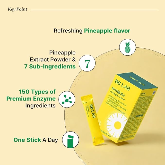 BB LAB Pineapple Enzyme Supplement Natural Digestive Enzymes with α-Amylase Protease Bromelain Korea Formula Supports Carb &amp Protein Breakdown