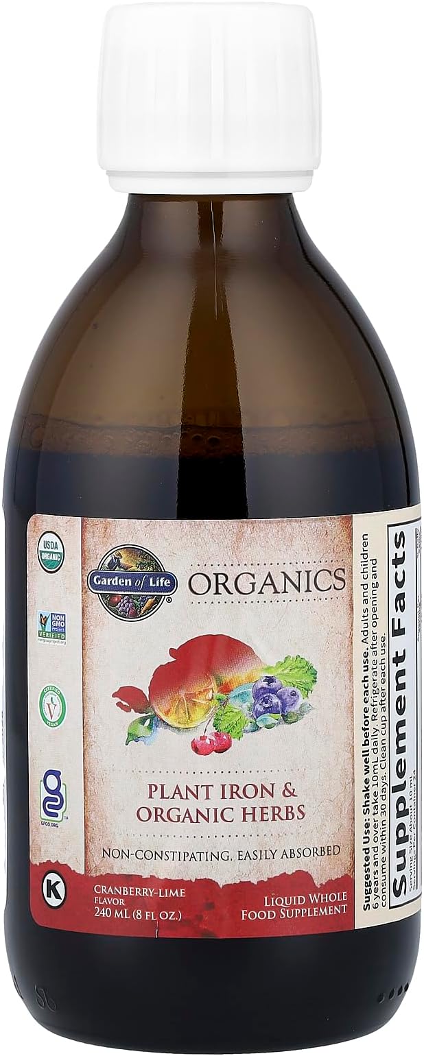 Garden of Life Organics Plant Iron &amp Organic Herbs - Organic Plant-Sourced Iron + Herbs (Cranberry-Lime Liquid) 8oz Liquid