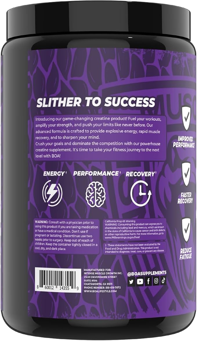 BOA Creatine MAXX Creatine + Glutamine Powder Unflavored Muscle Recovery &amp Performance Support (60 Servings)