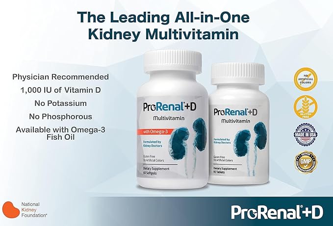 ProRenal+D with Omega-3 Fish Oil Kidney Multivitamin 60 Softgels 30-Day Supply