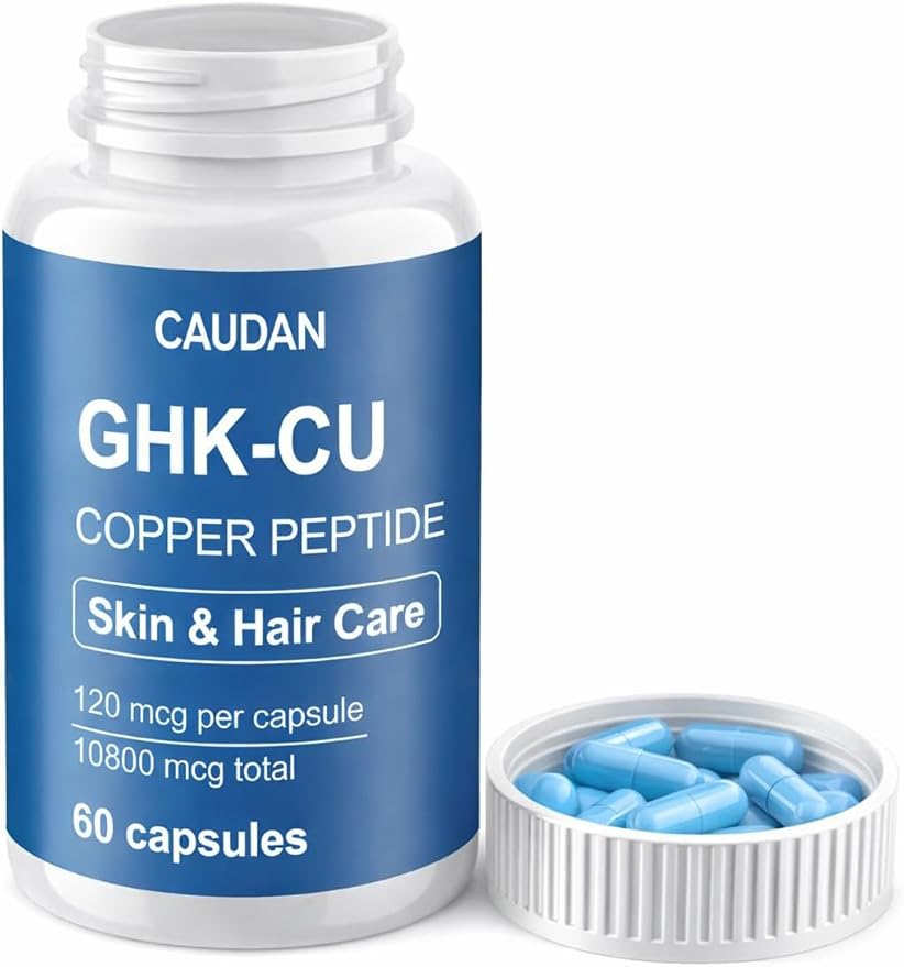 GHK-Cu Copper Peptide Supplement 120mcg Vegan &amp Gluten-Free Delayed-Release Supplement Capsules for Skin &amp Hair - 60 ct