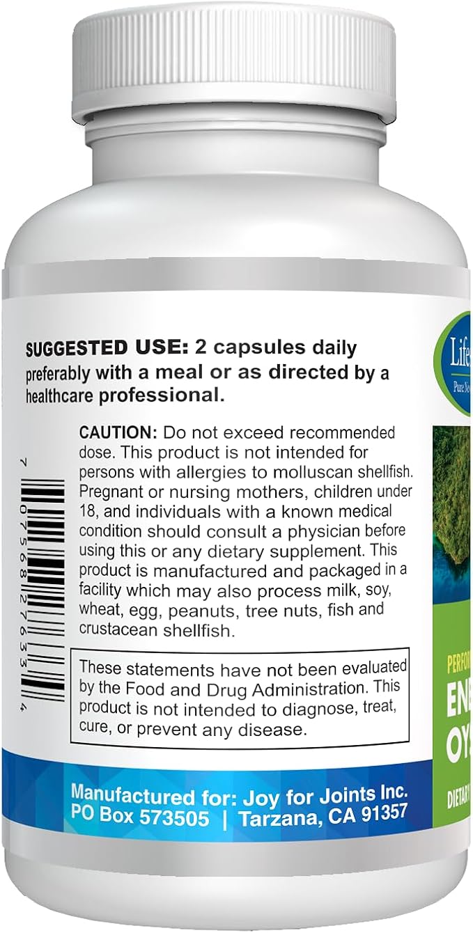 Energize Oyster Extract Highly Concentrated Supplement for Men &amp Women - Zinc Taurine Amino Acid Supports Wellbeing and Energy - 500mg 60 Veg Capsules by Lifespan