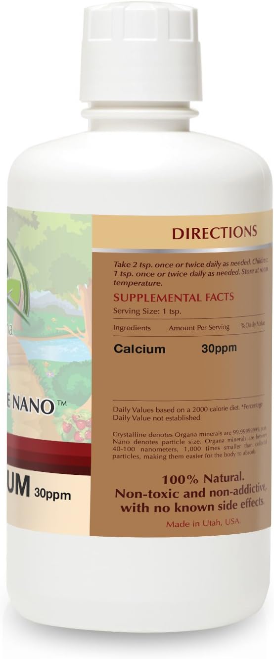 Organa Pure Crystalline Liquid Calcium Supplement - 30 PPM - Colloidal Minerals - Calcium Supplement for Women &amp Men - Liquid Calcium Citrate Alternative - 99.99% Pure Calcium