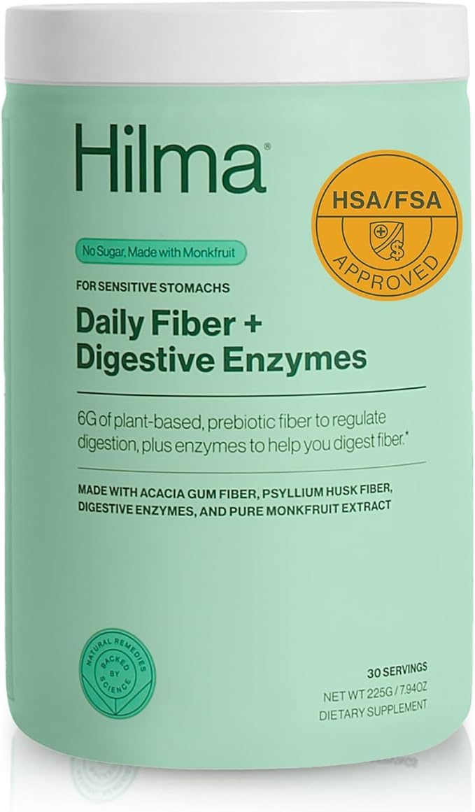 Hilma Daily Fiber and Digestive Enzymes Fiber Supplement Powder with Prebiotics and Enzymes Formulated with Psyllium Husk and Acacia Gluten Free Vegan FSA Eligible Digestive Support 30 Servings