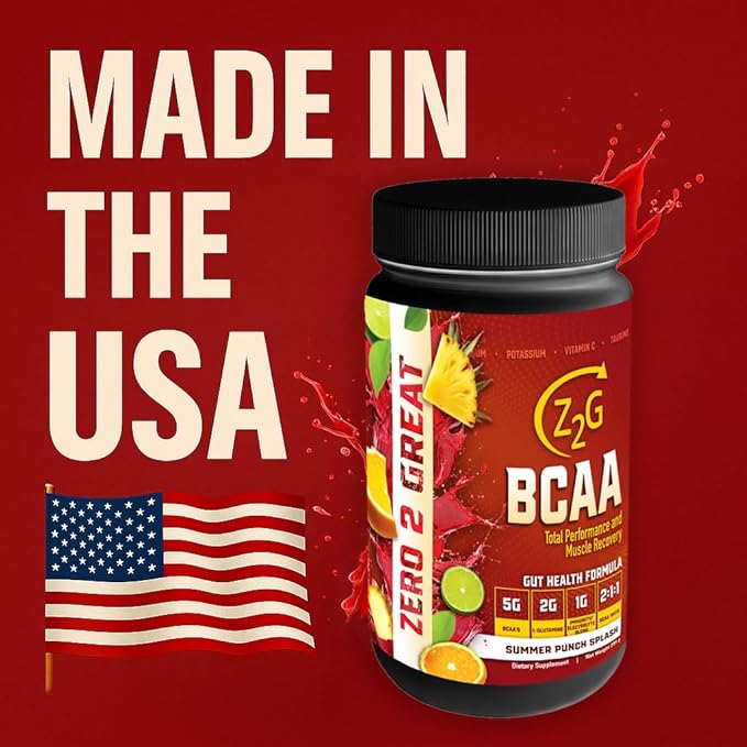 Z2G BCAA Powder – Summer Punch Splash | Gut Health + Total Performance &amp Muscle Recovery with 5g BCAAs 2g L-Glutamine 1g Immunity Electrolytes | Easy to Mix | Sugar-Free Gluten-Free Dairy-Free