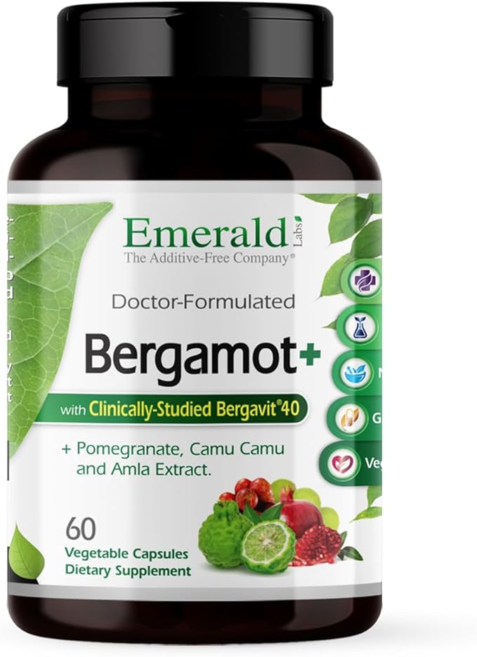 EMERALD LABS Bergamot+ - Supports Metabolism &amp Heart Health with Bergamot Pomegranate Amla &amp Camu Camu - Gluten-Free &amp Vegan - 60 Vegetable Capsules (30 Servings)