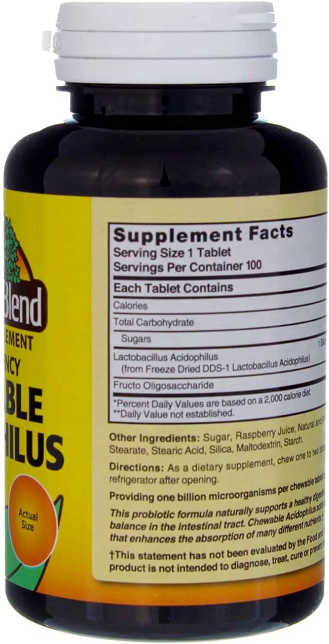 Nature's Blend Acidophilus Chewable Raspberry Flavor - 100 Tablets Pack of 4