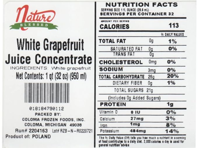 Nature Blessed 100% Pure White Grapefruit Fruit Juice Concentrate - 1 Quart (1/32 fl oz bottle) Applications: Excellent for Home Wine Making Brewing Distilling Smoothies Mead Jelly