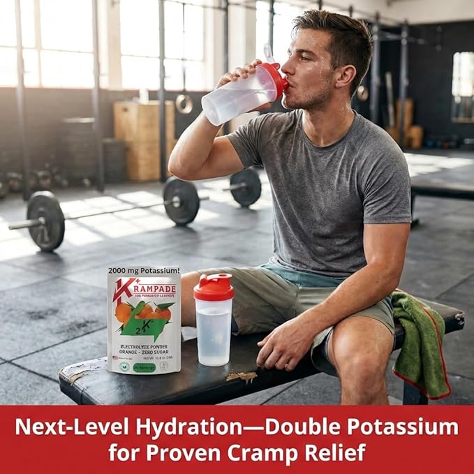 Krampade High Potassium Electrolytes Powder Zero Sugar Orange 4180mg Electrolytes 2000mg Potassium Cramp Relief &amp Prevention Cellular Hydration Better Endurance &amp Recovery Keto 50 Servi