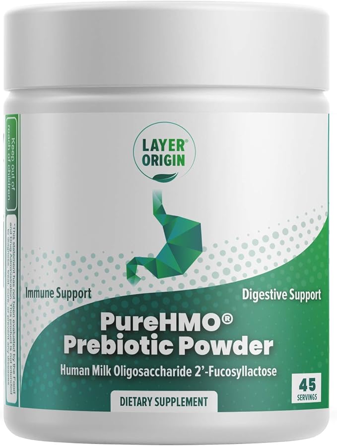 Layer Origin | PureHMO Human Milk Oligosaccharide (HMO 2'-FL) Prebiotic Fiber Powder - Feed 200 Billion Probiotics/Scoop 45 Servings