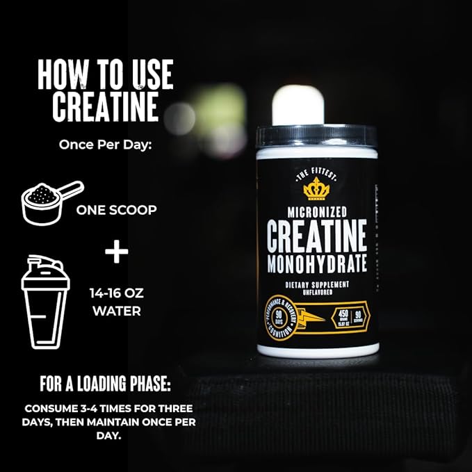 The Fittest Creatine Monohydrate Powder – Unflavored Pure 100% Micronized Creatine Monohydrate – Muscle Strength Focus Power &amp Recovery Support