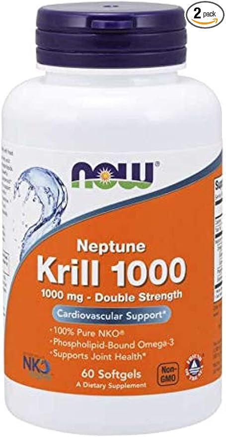 NOW Foods Supplements Neptune Krill Double Strength 1000 mg Phospholipid-Bound Omega-3 60 Softgels (Pack of 2)