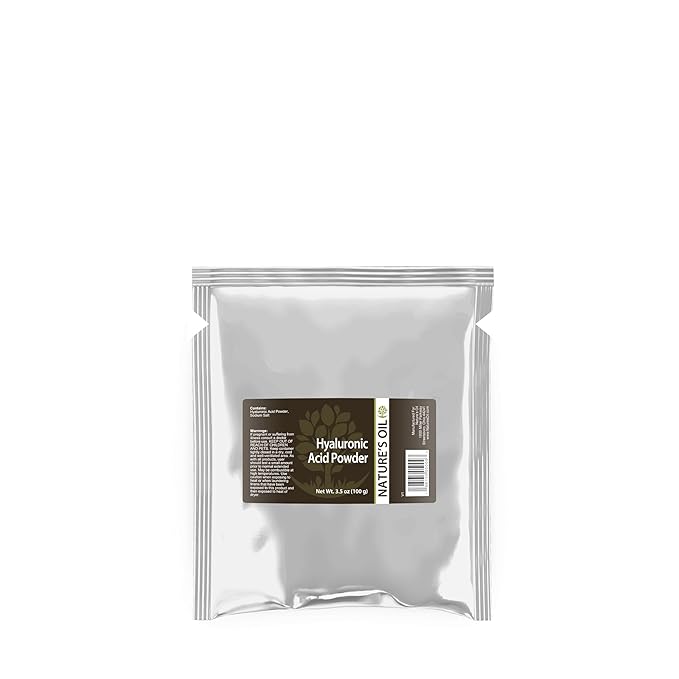 Nature's Oil Hyaluronic Acid Powder (Sodium Hyaluronate) 0.8-1.2M Da - High Molecular Weight Pure Cosmetic Grade for DIY Serums Moisturizers Creams - Fine White Powder (100g)