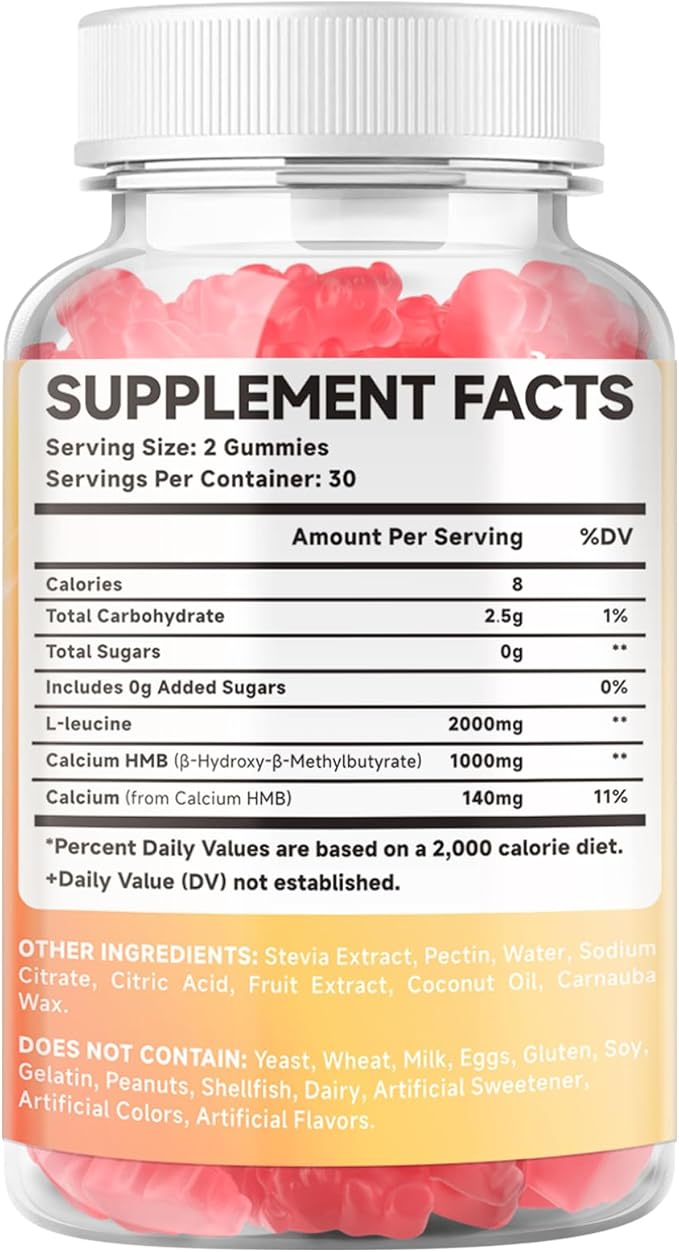 MEENCCD 2 Pack HMB and L-Leucine Gummies HMB and Leucine Amino Acid for Muscle Growth Muscle Maintenance and Muscle Function for Men &amp Women Sugar-Free Raspberry Flavor 120 Count