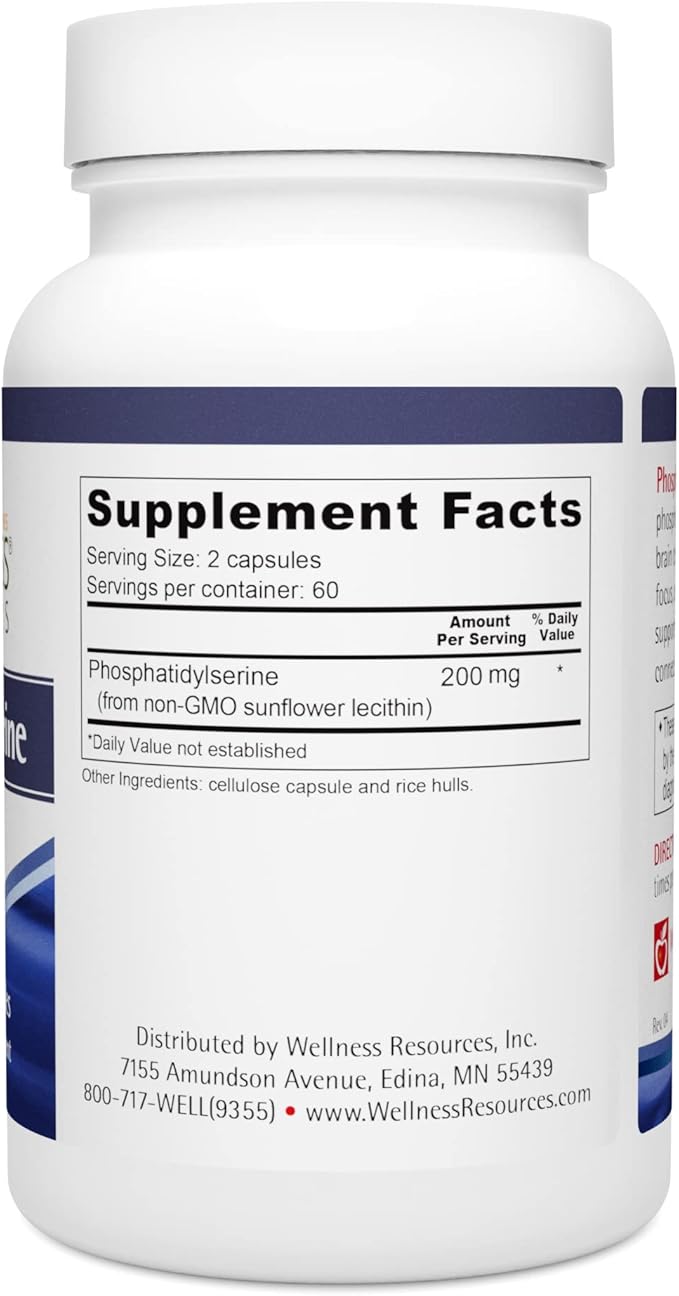Wellness Resources PhosphatidylSerine Soy-Free Sunflower Source (100mg 120 Capsules) Non-GMO Vegan …