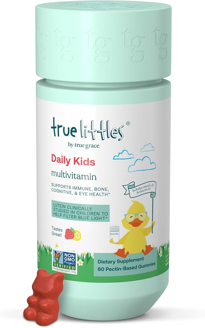 True Grace True Littles Daily Kids Multi - 60 Pectin Gummies - Immune Cognitive Bone &amp Eye Support - Clinically Studied Lutemax Kids Lutein &amp Vitamin D3 + K2 - Allergen Free &amp Vegan - 60