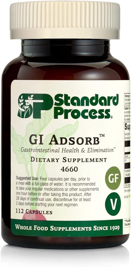Standard Process GI Adsorb - Gastrointestinal Health &amp Elimination Dietary Supplement - Digestion System Support - Gluten-Free Non-Dairy &amp Non-Soy - 112 Capsules (28 Servings)