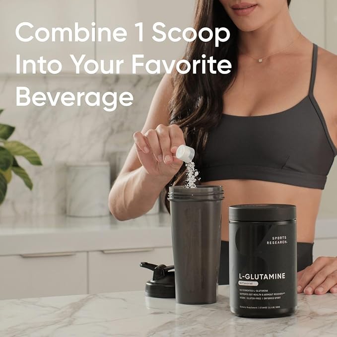 Sports Research L-Glutamine - Workout Recovery Immune Health &amp Gut Health Support - 5 G Per Serving - 17.64 Oz