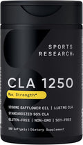 Sports Research CLA - 1250mg with Active Conjugated Linoleic Acid for Men and Women | Non-GMO Soy &amp Gluten Free - 95% (180 Softgels)…
