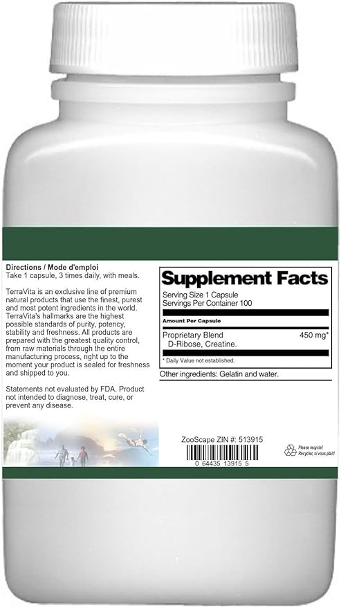 D-Ribose Creatine Stack - 450 mg (100 Capsules ZIN: 513915)